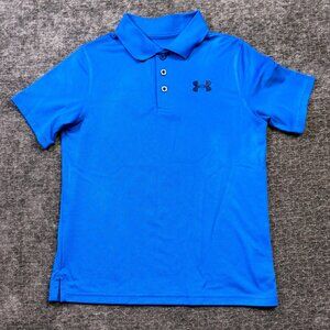 Under Armour Matchplay Boys Polo Shirt Youth Large Blue Atlantis HeatGear Loose